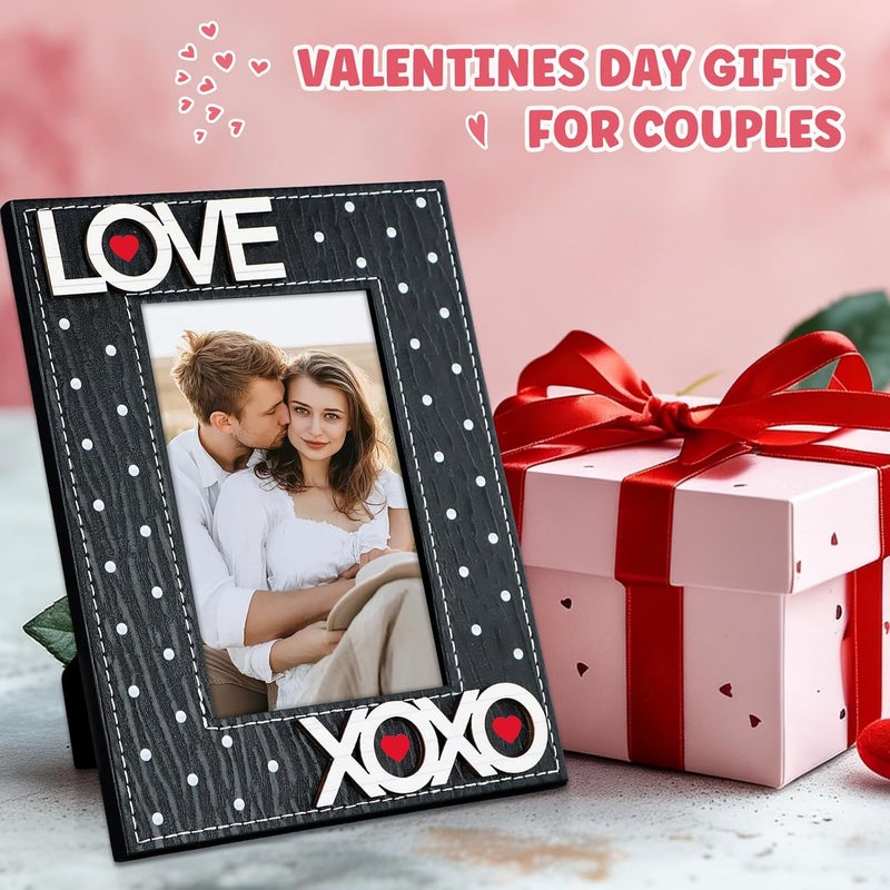 FLYAB Black Love Picture Frame 4x6 Valentines Day Pictrue Frames Leather Photo Frame for Tabletop Valentines Day Gifts for Couple Men Family - Image 2